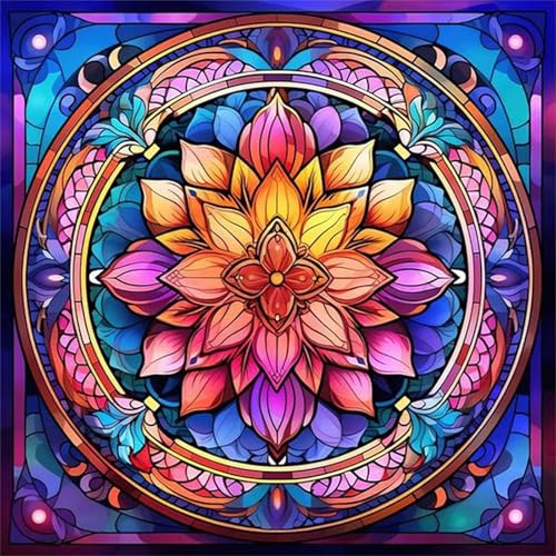 Qijinn Diamond Painting Kits für Erwachsene,Abstraktes Mandala DIY 5D Diamant Malerei Set,Voll Runder Bohrer Kristall Strass Dot Stickerei Kreuzstich Art für Home Wall Décor Geschenk 100x100cm von Qijinn