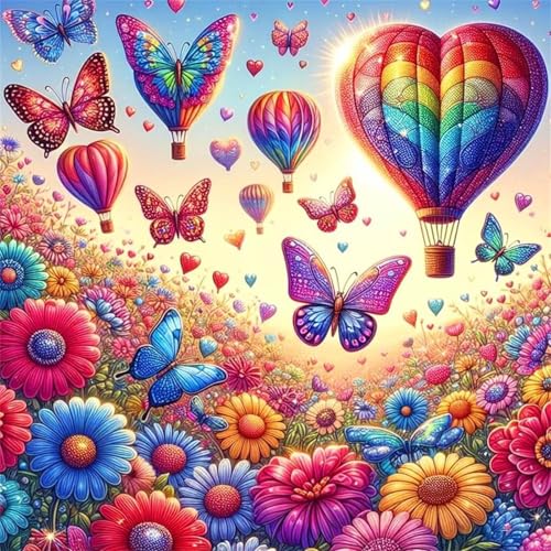 Qijinn Diamond Painting Kits für Erwachsene,Bunte Blumenballons DIY 5D Diamant Malerei Set,Voll Runder Bohrer Kristall Strass Dot Stickerei Kreuzstich Art für Home Wall Décor Geschenk 100x100cm von Qijinn