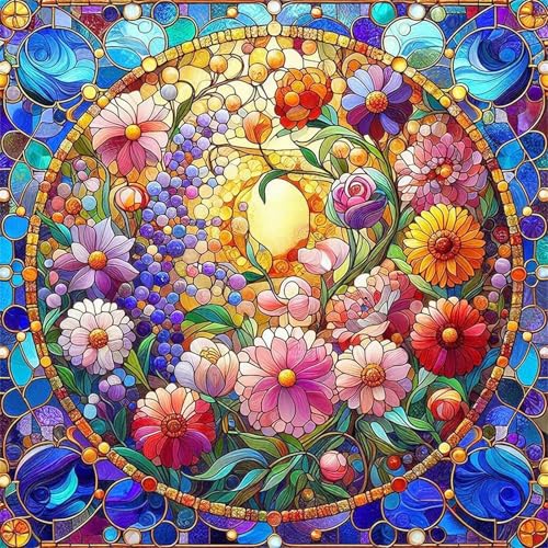 Qijinn Diamond Painting Kits für Erwachsene,Bunte abstrakte Blumen DIY 5D Diamant Malerei Set,Voll Runder Bohrer Kristall Strass Dot Stickerei Kreuzstich Art für Home Wall Décor Geschenk 100x100cm von Qijinn