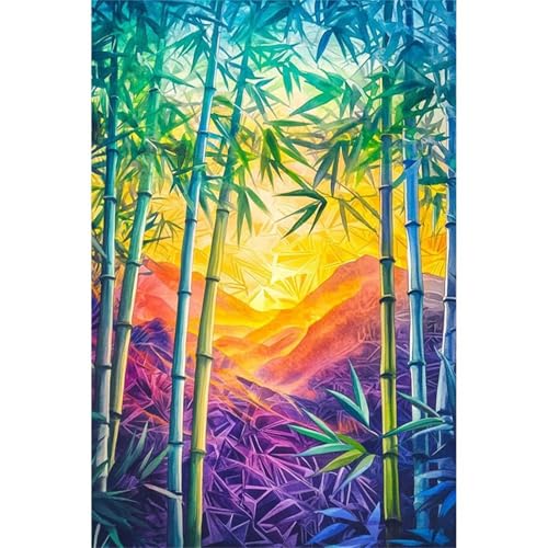 Qijinn Diamond Painting für Erwachsene,5D Bambus Sonnenuntergang Diamant Painting Bilder Kit DIY Runder Vollbohrer Strass Malen nach Zahlen Landschaft Diamant Malerei Home Büro Wall Dekor 100x140cm von Qijinn