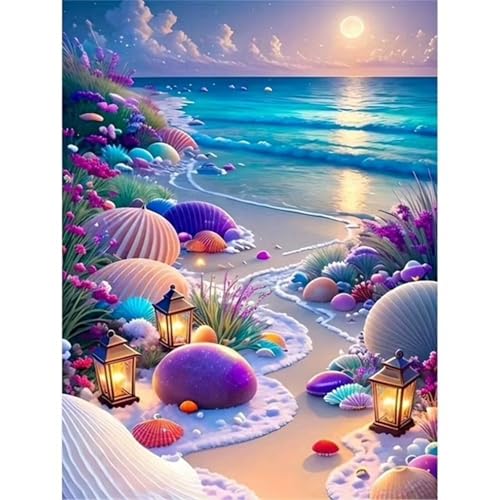 Qijinn Diamond Painting für Erwachsene,5D Strand Diamant Painting Bilder Kit DIY Runder Vollbohrer Strass Malen nach Zahlen Blumen Diamant Malerei Kit für Anfänger Home Büro Wall Dekoration 60x80cm von Qijinn