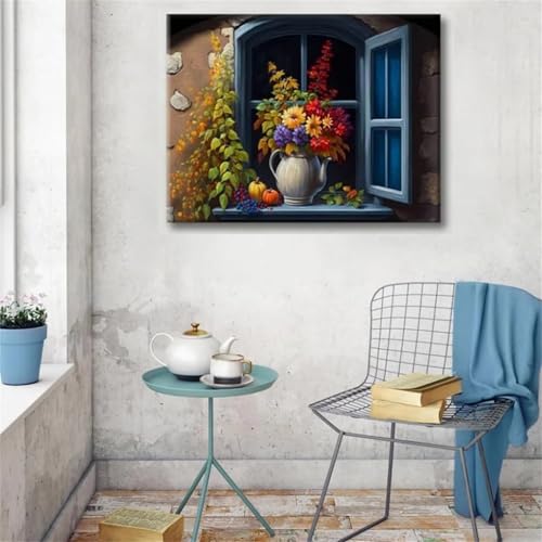 Qijinn Fensterbanksträuße Diamond Painting Erwachsene Blumen Diamant Painting Bilder Kit Full 5D DIY Vierkant Crystal Strass Stickerei Diamant Kunst Home Büro Wall Dekoration 100x140cm von Qijinn