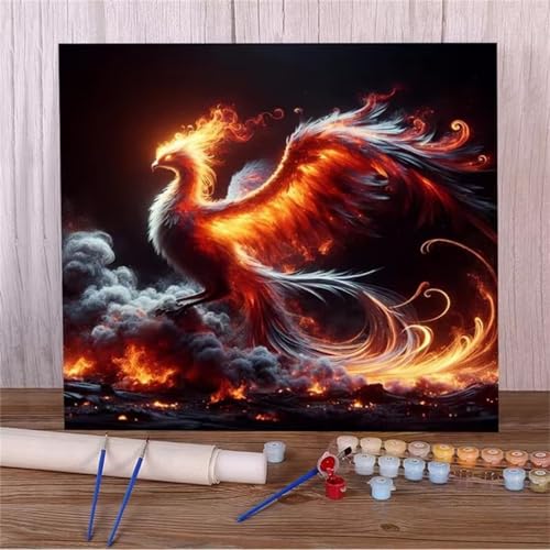 Qijinn Flammender Phönix Malen nach Zahlen Erwachsene mit Rahmen Malen Nach Zahlen Kits DIY Acrylmalerei, mit Pinseln auf Leinwand Handgemaltes Ölgemälde Set Heimdekoration Geschenk,30x30cm von Qijinn