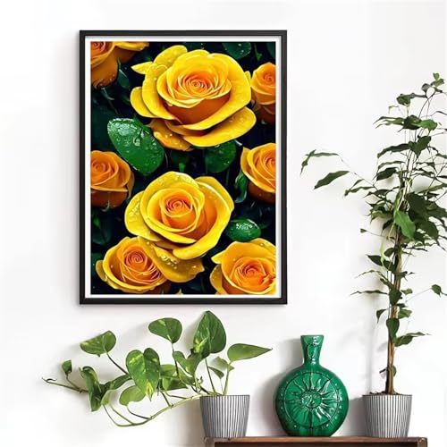 Qijinn Gelbe Rosen Diamond Painting Erwachsene Blumen Diamant Painting Bilder Kit Full 5D DIY Vierkant Crystal Strass Stickerei Diamant Kunst Home Büro Wall Dekoration 40x60cm von Qijinn