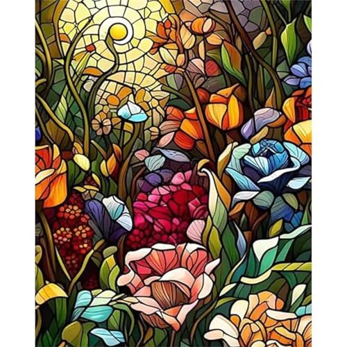 Qijinn Glasmalerei Diamond Painting Erwachsene Blumen Diamant Painting Bilder Kit Full 5D DIY Vierkant Crystal Strass Stickerei Diamant Kunst Home Büro Wall Dekoration 40x60cm von Qijinn