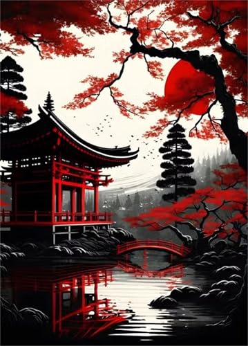 Qijinn Japanischer Garten Diamond Painting Erwachsene Landschaft Diamant Painting Bilder Kit Full 5D DIY Vierkant Crystal Strass Stickerei Diamant Kunst Home Büro Wall Dekoration 25x40cm von Qijinn