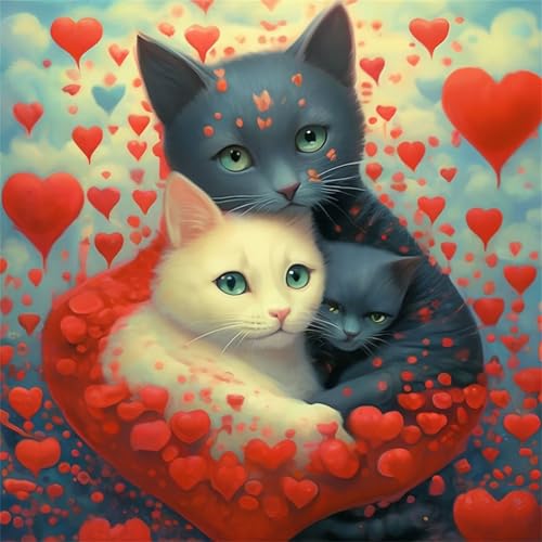 Qijinn Liebe Katzen Malen nach Zahlen Erwachsene mit Rahmen Malen Nach Zahlen Kits DIY Acrylmalerei, mit Pinseln auf Leinwand Handgemaltes Ölgemälde Set Heimdekoration Geschenk,40x40cm von Qijinn