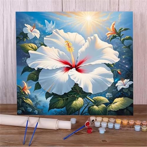 Qijinn Malen Nach Zahlen Erwachsene Weiße Blumenpflanzen DIY Handgemalt Ölgemälde Kits für Kinder Anfänge,mit Pinseln Leinwand Acrylmalerei für Home Haus Dekor Geschenke,Ohne Rahmen (30x30cm) von Qijinn