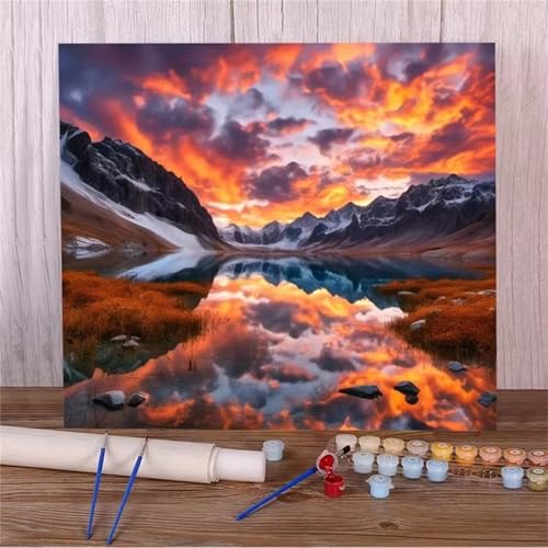 Qijinn Malen Nach Zahlen Erwachsene Wolkenspiegelung am See DIY Handgemalt Ölgemälde Kits für Kinder Anfänge,mit Pinseln Leinwand Acrylmalerei für Home Haus Dekor Geschenke,Ohne Rahmen (50x50cm) von Qijinn