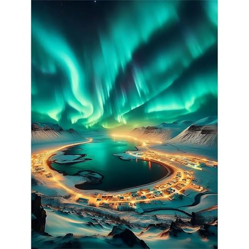 Qijinn Malerische Aurora Diamond Painting Erwachsene Schöne Landschaft Diamant Painting Bilder Kit Full 5D DIY Vierkant Crystal Strass Stickerei Diamant Kunst Home Büro Wall Dekoration 70x90cm von Qijinn