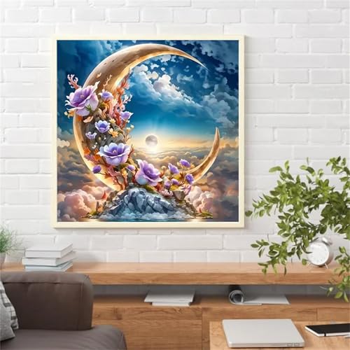 Qijinn Mondblume Malen nach Zahlen Erwachsene mit Rahmen Malen Nach Zahlen Kits DIY Acrylmalerei, mit Pinseln auf Leinwand Handgemaltes Ölgemälde Set Heimdekoration Geschenk,60x60cm von Qijinn