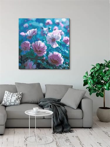 Qijinn Rosa Wildblumen Malen nach Zahlen Erwachsene mit Rahmen Malen Nach Zahlen Kits DIY Acrylmalerei, mit Pinseln auf Leinwand Handgemaltes Ölgemälde Set Heimdekoration Geschenk,40x40cm von Qijinn