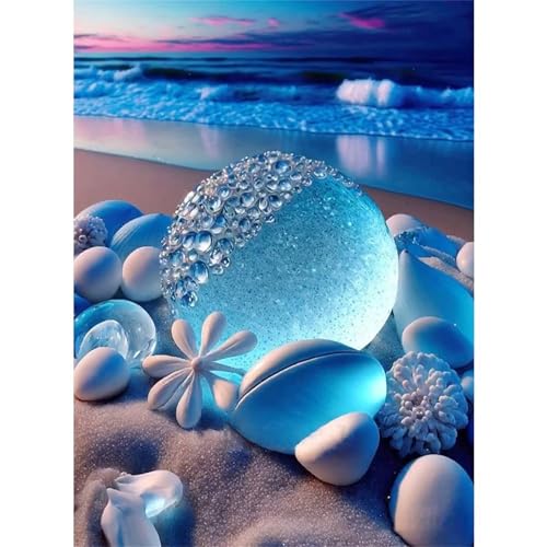 Qijinn Strand Blaue Steine Diamond Painting Erwachsene Meerblick Diamant Painting Bilder Kit Full 5D DIY Vierkant Crystal Strass Stickerei Diamant Kunst Home Büro Wall Dekoration 50x70cm von Qijinn