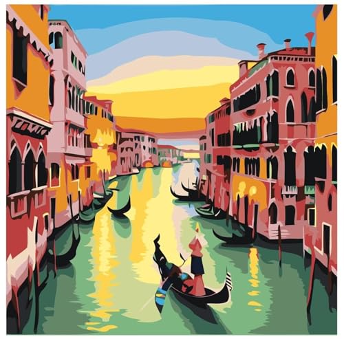 Qijinn Venedig-Stadt Malen nach Zahlen Erwachsene mit Rahmen Malen Nach Zahlen Kits DIY Acrylmalerei, mit Pinseln auf Leinwand Handgemaltes Ölgemälde Set Heimdekoration Geschenk,30x30cm von Qijinn