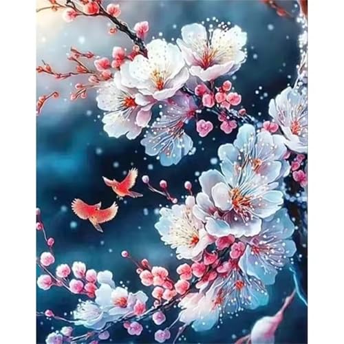 Qijinn Winterblumen Diamond Painting Erwachsene Pflaumenblüten Diamant Painting Bilder Kit Full 5D DIY Vierkant Crystal Strass Stickerei Diamant Kunst Home Büro Wall Dekoration 100x140cm von Qijinn