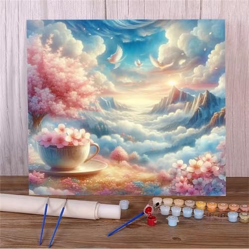 Qijinn Wunderland Malen nach Zahlen Erwachsene mit Rahmen Malen Nach Zahlen Kits DIY Acrylmalerei, mit Pinseln auf Leinwand Handgemaltes Ölgemälde Set Heimdekoration Geschenk,40x40cm von Qijinn