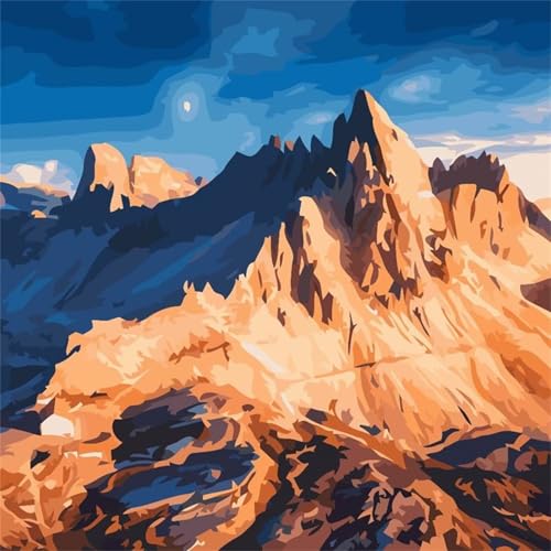 Qijinn Wunderschöner Berg Malen nach Zahlen Erwachsene mit Rahmen Malen Nach Zahlen Kits DIY Acrylmalerei, mit Pinseln auf Leinwand Handgemaltes Ölgemälde Set Heimdekoration Geschenk,30x30cm von Qijinn