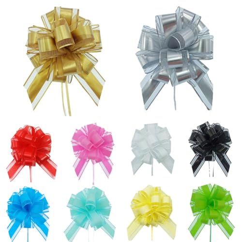 10 Stück Große Geschenk Schleife mit Geschenkband, 10 Farben Ziehschleife Geschenkschleife zum Basteln Verpacken, Bunt Dekoschleifen für Geschenke Tüten Hochzeit Geburtstag Weihnachten, pull gift bow von Qikaara