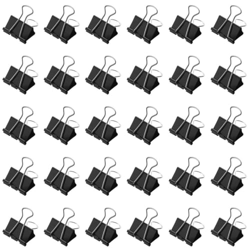 100 Stück Foldback Klammern, 25mm Schwarz Foldbackklammern, Papierklammern Metall Maul Klammer Büroklammern Stahlklammern Vielzweckklammern für Büro und Haushalt foldback clips foldback clamps von Qikaara