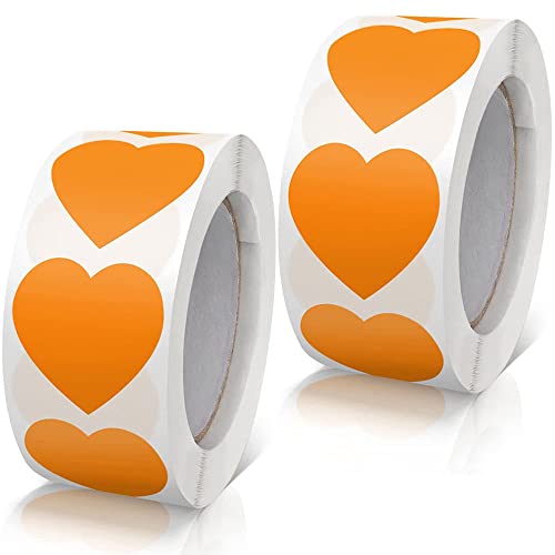 1000 Stück Aufkleber Herz Selbstklebend Herzform Etiketten Rolle 25mm klein Farbkodierung Herz Aufkleber für Hochzeit Scrapbooking Geschenke Orange von Qikaara