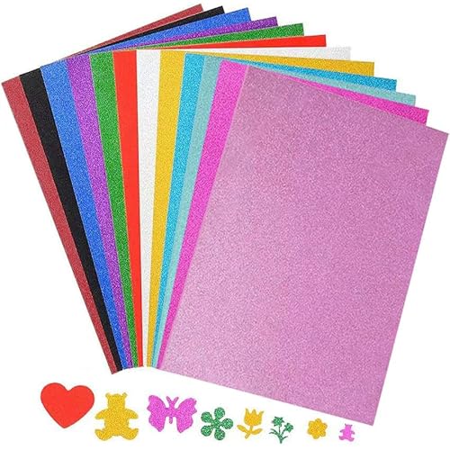 12 Blatt Glitzerpapier zum Basteln und Gestalten,21x29.7cm A4 Bunt Glitzer Papier,250g/m² Glitterkarton Bastelpapier für DIY Grußkarten Scrapbooking Glitter Craft Paper Cardboard,12 Farben von Qikaara