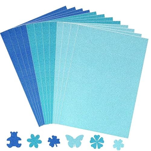 12 Blatt Glitzerpapier zum Basteln und Gestalten,21x29.7cm A4 Bunt Glitzer Papier,250g/m² Glitterkarton Bastelpapier für DIY Grußkarten Scrapbooking Glitter Craft Paper Cardboard,3 Stile Blau von Qikaara