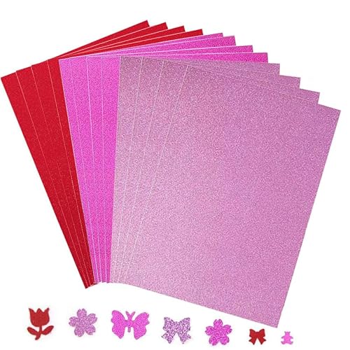 12 Blatt Glitzerpapier zum Basteln und Gestalten,21x29.7cm A4 Bunt Glitzer Papier,250g/m² Glitterkarton Bastelpapier für DIY Grußkarten Scrapbooking Glitter Craft Paper Cardboard,3 Stile Rot von Qikaara