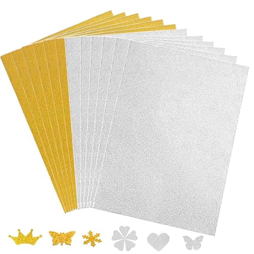 12 Blatt Glitzerpapier zum Basteln und Gestalten,21x29.7cm A4 Glitzer Papier,250g/m² Glitterkarton Bastelpapier für DIY Grußkarten Scrapbooking Glitter Craft Paper Cardboard,Gold+Silber von Qikaara