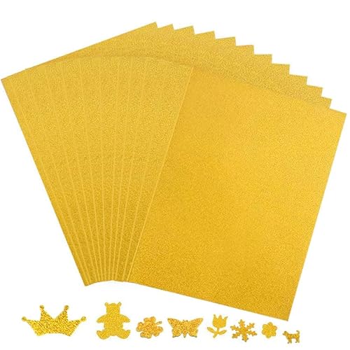 12 Blatt Gold Glitzerpapier zum Basteln und Gestalten,21x29.7cm A4 Glitzer Papier, 250g/m² Glitterkarton Bastelpapier für DIY Grußkarten Scrapbooking Glitter Craft Paper Cardboard von Qikaara