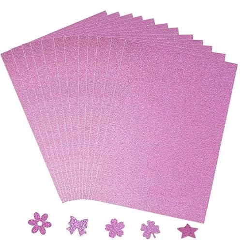 12 Blatt Rosa Glitzerpapier zum Basteln und Gestalten,21x29.7cm A4 Glitzer Papier,250g/m² Glitterkarton Bastelpapier für DIY Grußkarten Scrapbooking Glitter Craft Paper Cardboard von Qikaara