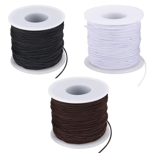 3 Rollen Gummiband für Armbänder, 1 mm x 50 m Elastische Faden, Perlenschnur Gummiband Gummischnur Bastelschnur Perlenfäden für DIY Schmuckherstellung Elastic Band Bead Cord (Schwarz, Weiß, Braun) von Qikaara