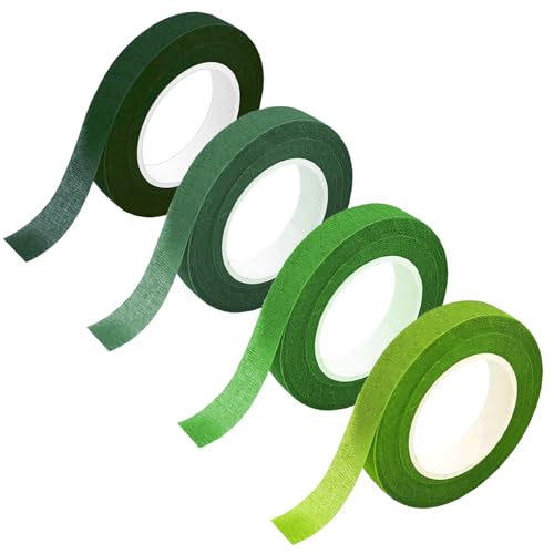 4 Rollen Flora Kreppband, 4 Stile Grün Floristenband, 12mm*27m Selbstklebend Floristenkrepp Blumenband, Klebeband Flora Blumenband für Blumensträuße DIY Kunsthandwerk Floral Wire Tape 4 style green von Qikaara