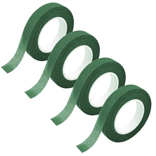 4 Rollen Flora Kreppband, Grün Floristenband, 12mm*27m Selbstklebend Floristenkrepp Blumenband, Klebeband Flora Blumenband für Blumensträuße DIY Kunsthandwerk Florist Floral Wire Tape green von Qikaara