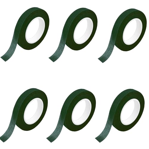 6 Rollen Flora Kreppband, Dunkelgrün Floristenband, 12mm*27m Selbstklebend Floristenkrepp Blumenband, Klebeband Flora Blumenband für Blumensträuße DIY Kunsthandwerk Floral Wire Tape dark green von Qikaara