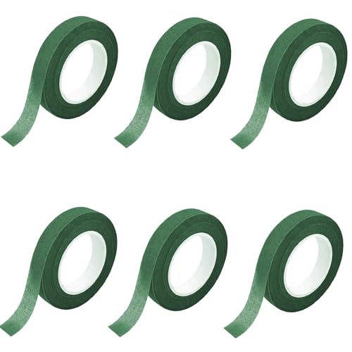 Qikaara 6 Rollen Flora Kreppband, Grün Floristenband, 12mm*27m Selbstklebend Floristenkrepp Blumenband, Klebeband Flora Blumenband für Blumensträuße DIY Kunsthandwerk Florist Floral Wire Tape green von Qikaara