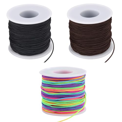 Elastische Schmuckfaden Perlen Faden 0.8 mm Perlenschnur 3 Rollen 50 m/roll Gummiband für Armbänder Gummikordel Stretch Schnur Bastelschnur Perlen Kordel für DIY Schmuck (Schwarz, Braun, Bunte) von Qikaara