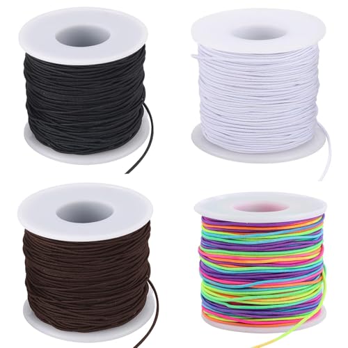 Elastische Schmuckfaden Perlen Faden 0.8 mm Perlenschnur 4 Rollen 50 m/roll Gummiband für Armbänder Gummikordel Stretch Schnur Bastelschnur Perlen Kordel für DIY Schmuck (Schwarz, Weiß, Braun, Bunte) von Qikaara