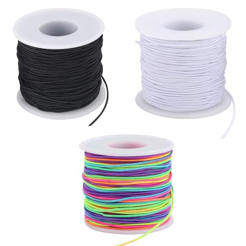 Elastische Schmuckfaden Perlen Faden 1 mm Perlenschnur 3 Rollen 50 m/roll Gummiband für Armbänder Gummikordel Stretch Schnur Bastelschnur Perlen Kordel für DIY Schmuck (Schwarz, Weiß, Bunte) von Qikaara