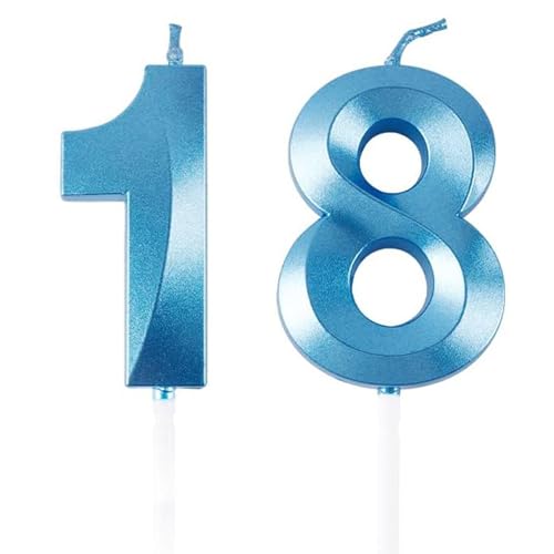 Geburtstagskerzen Zahlen 18/81, Blaue Geburtstag Kerzen, Zahlenförmige Kerze, 3D Tortendeko, kuchen Dekoration für Geburtstag Party, Hochzeiten, Firmenfeiern, Jubiläen, Birthday Candle Number 18/81 von Qikaara