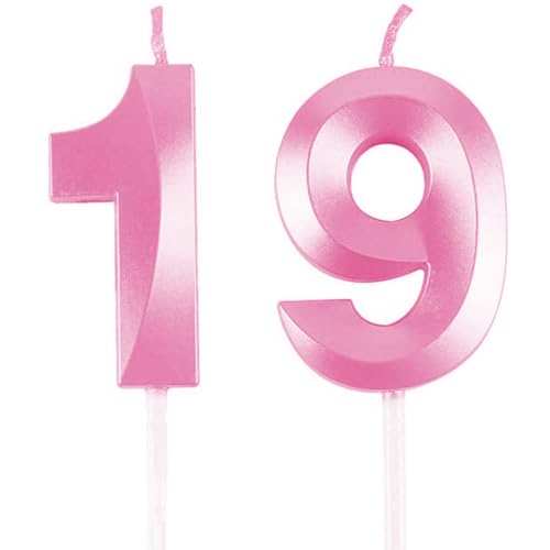 Geburtstagskerzen Zahlen 19/91, Rosa Geburtstag Kerzen, Zahlenförmige Kerze, 3D Tortendeko, kuchen Dekoration für Geburtstag Party, Hochzeiten, Firmenfeiern, Jubiläen, Birthday Candle Number 19/91 von Qikaara