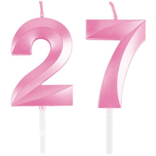 Geburtstagskerzen Zahlen 27/72, Rosa Geburtstag Kerzen, Zahlenförmige Kerze, 3D Tortendeko, kuchen Dekoration für Geburtstag Party, Hochzeiten, Firmenfeiern, Jubiläen, Birthday Candle Number 27/72 von Qikaara