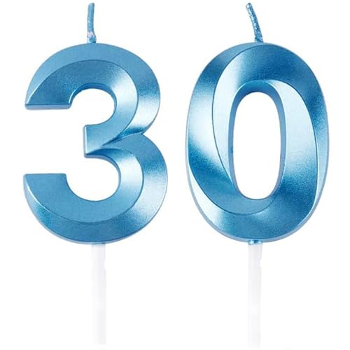 Geburtstagskerzen Zahlen 30, Blaue Geburtstag Kerzen, 3D Tortendeko, Geburtstagskerze Kuchendeko für Geburtstag Party, Hochzeiten, Firmenfeiern, Jubiläen kuchen Dekoration, Birthday Candle Number 30 von Qikaara