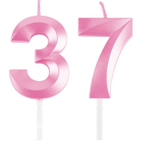 Geburtstagskerzen Zahlen 37/73, Rosa Geburtstag Kerzen, Zahlenförmige Kerze, 3D Tortendeko, kuchen Dekoration für Geburtstag Party, Hochzeiten, Firmenfeiern, Jubiläen, Birthday Candle Number 37/73 von Qikaara