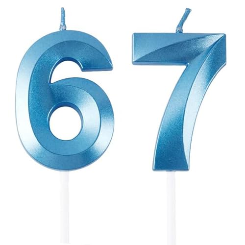 Geburtstagskerzen Zahlen 67/76, Blaue Geburtstag Kerzen, Zahlenförmige Kerze, 3D Tortendeko, kuchen Dekoration für Geburtstag Party, Hochzeiten, Firmenfeiern, Jubiläen, Birthday Candle Number 67/76 von Qikaara