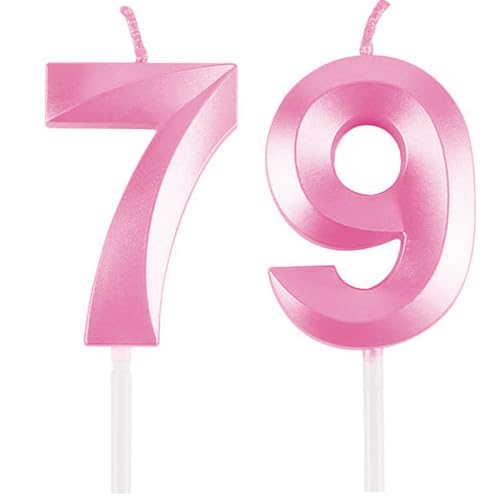 Geburtstagskerzen Zahlen 79/97, Rosa Geburtstag Kerzen, Zahlenförmige Kerze, 3D Tortendeko, kuchen Dekoration für Geburtstag Party, Hochzeiten, Firmenfeiern, Jubiläen, Birthday Candle Number 79/97 von Qikaara