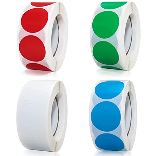 Markierungspunkte,2000 Stück Bunte Klebepunkte auf Rolle, Selbstklebende, Runde Aufkleber perfekt für Kennzeichnung im Büro, Sticker rund 25x25 mm Rot Grün Blau Weiß von Qikaara