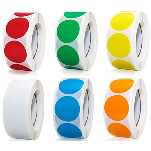 Markierungspunkte,3000 Stück Bunte Klebepunkte auf Rolle, Selbstklebende, Runde Aufkleber perfekt für Kennzeichnung im Büro, Sticker rund 25x25 mm 6 Farben von Qikaara