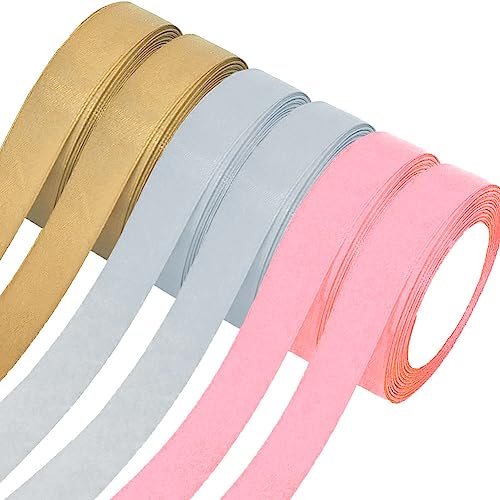 Satinband,6 Rollen Dekoband Stoffband,20mm x 22m/rolle Dekoration Geschenkband Schleifenband Ribbon für Hochzeit,Geburtstag Geschenke, DIY handwerk,Sträuße Verpackung,Champagner Gold Roségold Silber von Qikaara