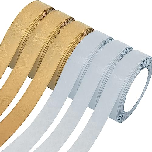 Satinband,6 Rollen Dekoband Stoffband,20mm x 22m/rolle Dekoration Geschenkband Schleifenband Ribbon für Geschenk Verpackung,Hochzeitsdekoration,Geburtstag Geschenke,DIY handwerk,Sträuße,Gold Silber von Qikaara