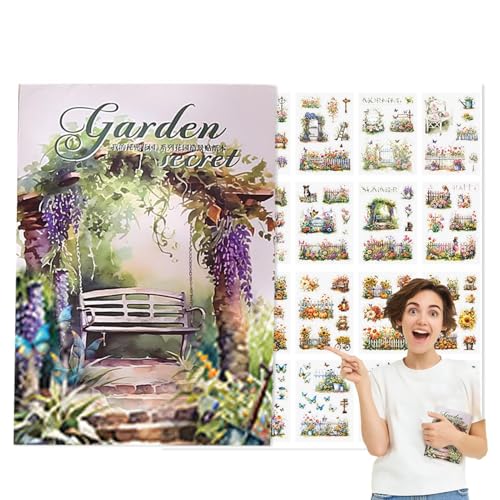 Qikam Garten-Aufkleber für Scrapbooking, Garten-Journaling-Aufkleber - Gartenaufkleber-Buch für Journaling | Scrapbook-Aufkleber für Tagebücher, Gartenlandschaftsaufkleber für Flasche, Glas, von Qikam